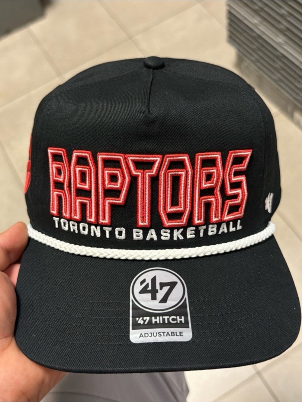 47 Toronto Raptors Black and Red Rope-Trim Snapback Hat